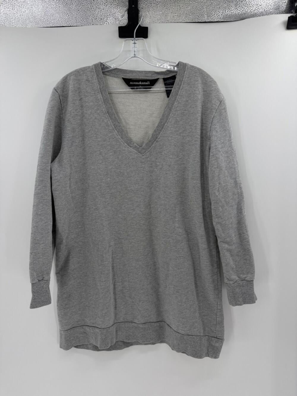 Norma Kamali Women's V-neck Tunic Length Sweatshirt - Gray - Large